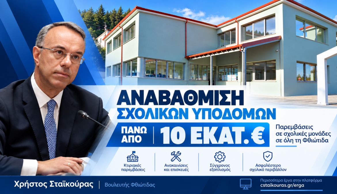 Χρ. Σταϊκούρας: Πάνω από 10 εκατ.€ οι παρεμβάσεις για σχολικές μονάδες στη Φθιώτιδα | 16.10.2026 Χρ. Σταϊκούρας: Πάνω από 10 εκατ.€ οι παρεμβάσεις για σχολικές μονάδες στη Φθιώτιδα | 16.10.2026