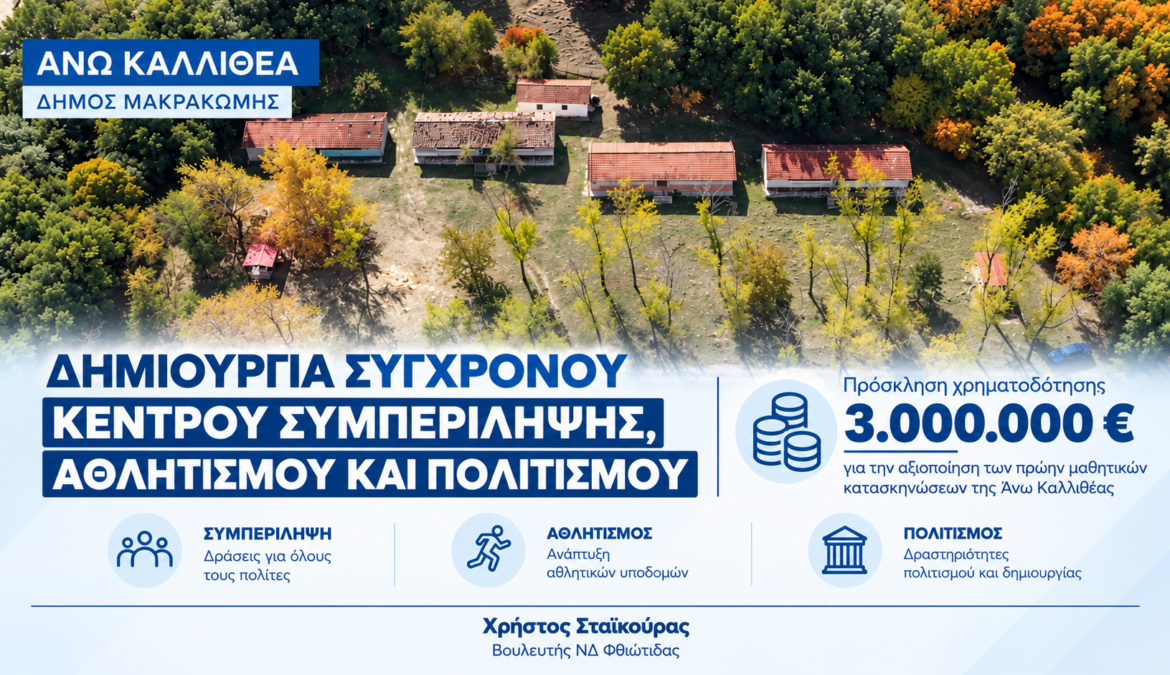 Καλλιθέα: Δημιουργία σύγχρονου κέντρου συμπερίληψης, αθλητισμού και πολιτισμού